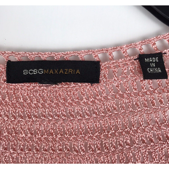 BCBG Max Azria Pink Sweater Crochet Knit Floral Long Sleeve Square Neck Medium - Picture 7 of 10